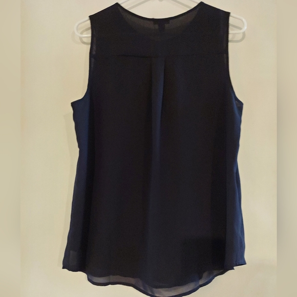 Ann Taylor ruffled dark blue sleeveless blouse tank top - Picture 4 of 9
